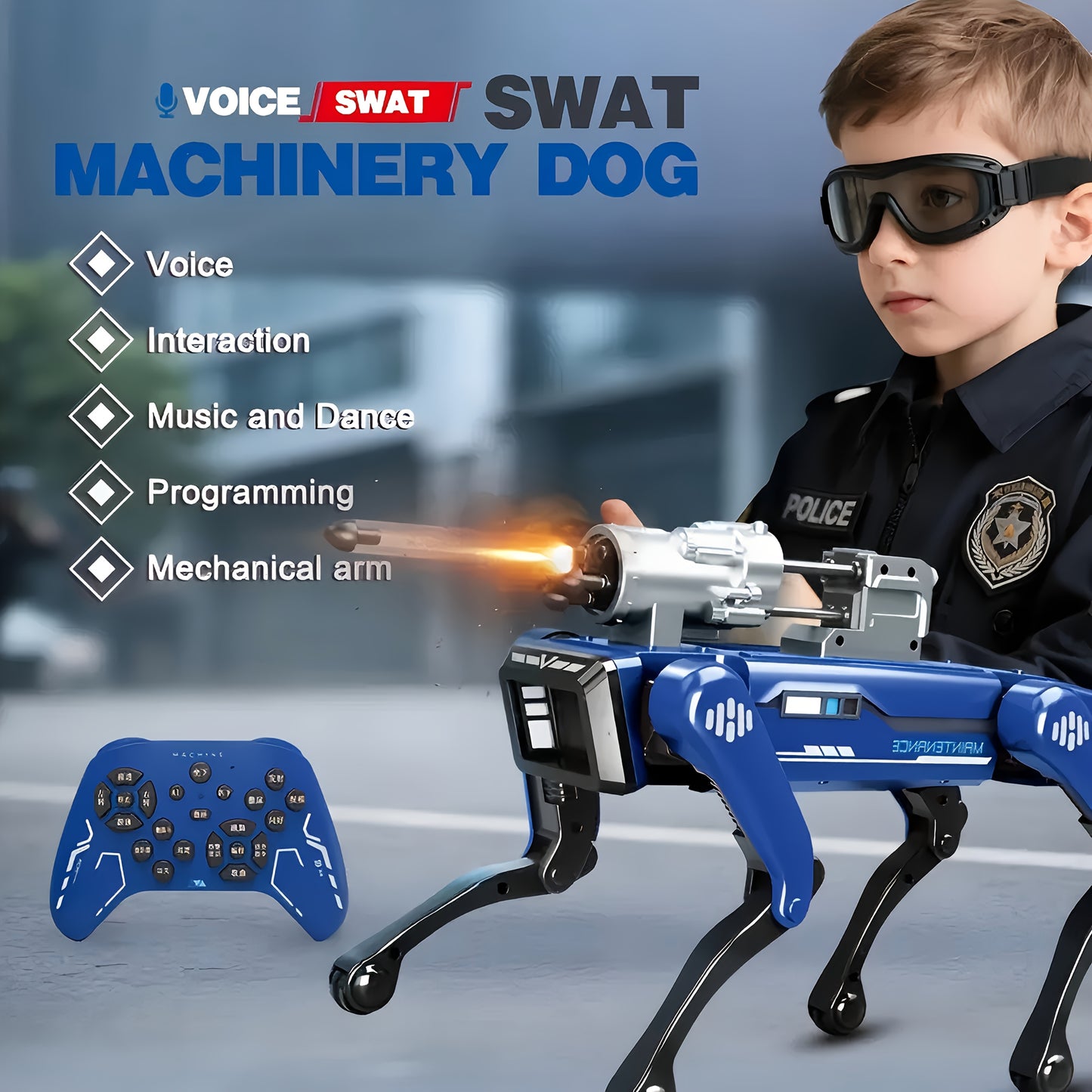 [Smart Robot Dog] New Multifunctional Robot Dog, Firefighter/SWAT Model with Water Spray & Soft Bullet Launcher, Multiple Language Instructions, Bionic Mechanical Arm, Singing and Dancing, Handshake Greeting, Remote Control T