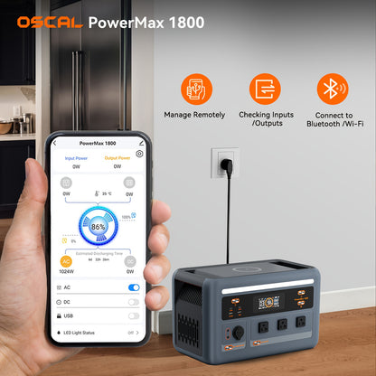 OSCAL PowerMax 1800 Power Station with 200W Solar Panel, 1024Wh Solar Generator, 800W Fast Charging, APP Control Battery Backup for Home, Camping & RVs, Portable Power Station with Solar Panel, Solar Generator with Panels Inc