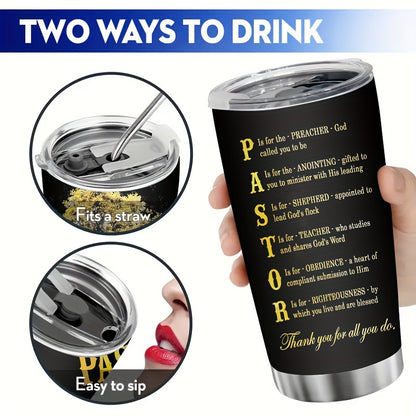 20 oz Pastor Thanksgiving Cup with Lid - 304 Stainless Steel Double Wall Vacuum Insulated Coffee Mug, Non-Slip, Shatterproof, Inspirational Religious Gift for Spiritual Leaders, Leakproof Travel Mug for Thanksgiving, Christma
