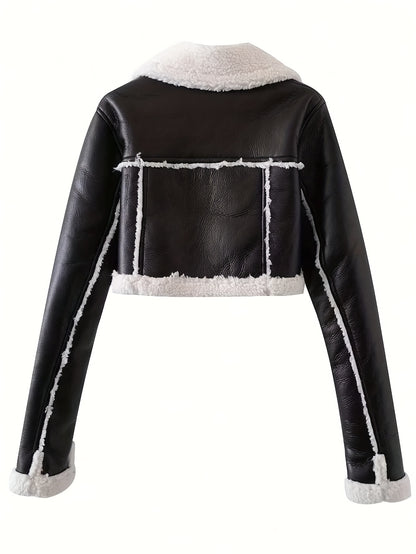 Vintage Street-Style Zip-Up Jacket with Rollable Cuffs, Teddy Lining, Made of, Perfect for Motorcycle Riding.