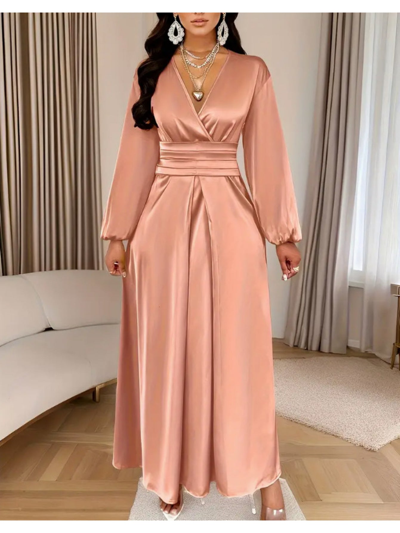 Women's Solid Color Simple Pleated Design Everyday Satin Dress, High-End Fashion Wedding, Engagement, Bridesmaid Dress, Evening Gown