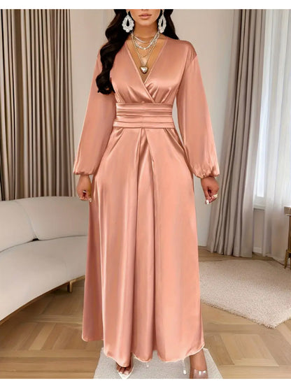 Women's Solid Color Simple Pleated Design Everyday Satin Dress, High-End Fashion Wedding, Engagement, Bridesmaid Dress, Evening Gown