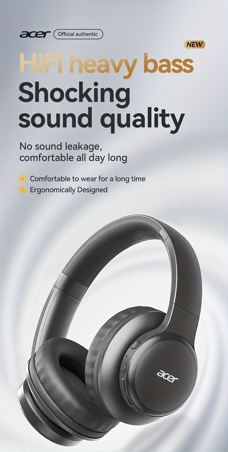 [Hi-Fi Acer Headphones] Acer OHR559 Over-Ear Headphones | Hi-Fi Heavy Bass, 60h Ultra-Long Battery Life, Wireless & Wired Dual Mode, Low-Latency Gaming, Extra-Large Diaphragm, Comfortable Fit