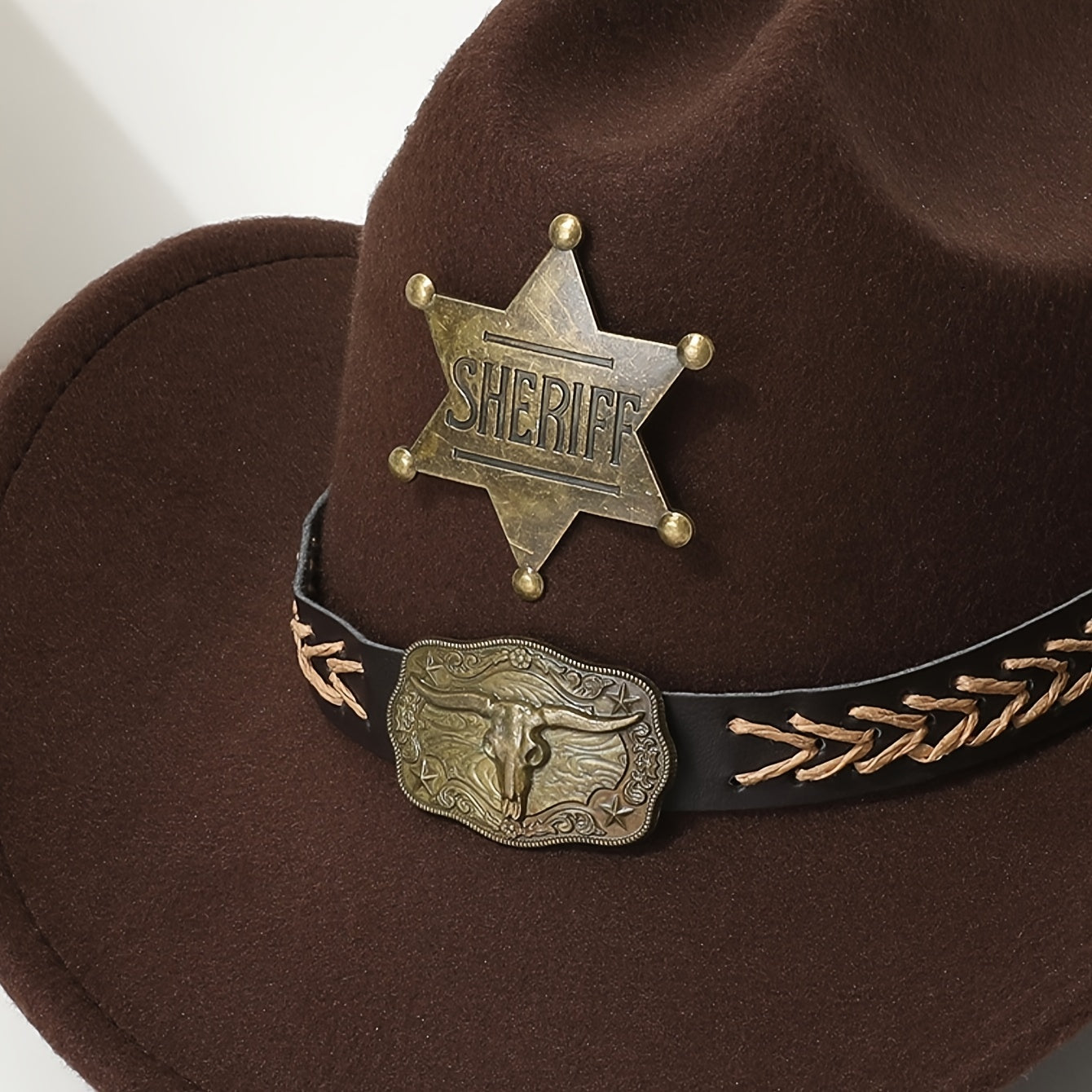 Women'S Western Cowboy Hat - Heavy-Duty Six-Pointed Star Bull Head Design, Wide Brim, Lightweight & Sturdy for Horseback Riding, Hiking, Western Parties - Non-Slip Elastic Band, Easy-Care (Hand Wash/Dry Clean) - Western Cowbo