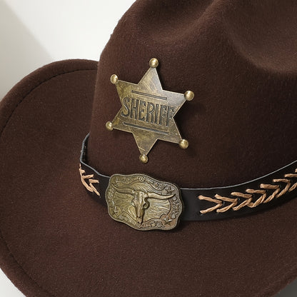 Women'S Western Cowboy Hat - Heavy-Duty Six-Pointed Star Bull Head Design, Wide Brim, Lightweight & Sturdy for Horseback Riding, Hiking, Western Parties - Non-Slip Elastic Band, Easy-Care (Hand Wash/Dry Clean) - Western Cowbo