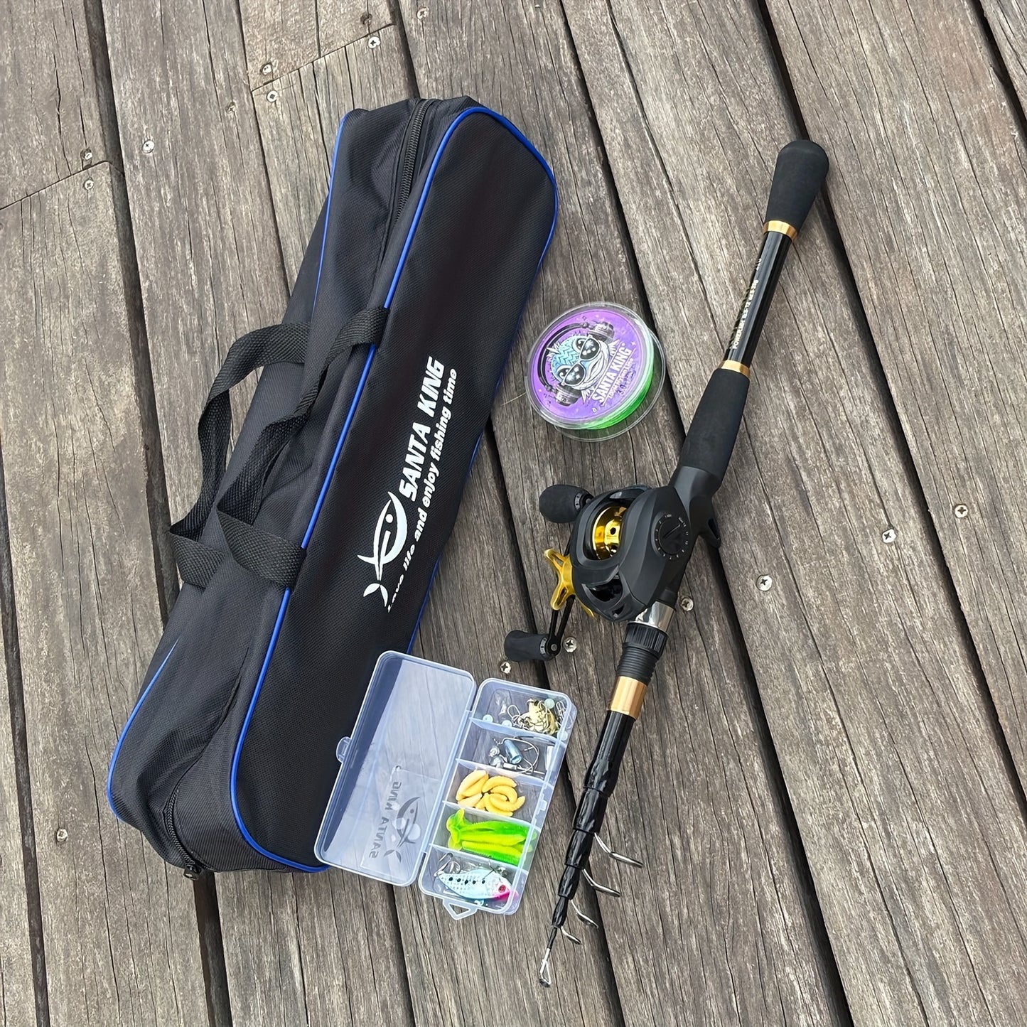 Portable Fishing Rod Kit- Casting Telescopic Fishing Rod, Metal Spool 7.2:1 Speed Ratio Baitcasting Reel, Fishing Tackle Bag, 3937.01inch Green Nylon Line, A Box Of Lure Hooks Accessories. Suitable for Outdoor Fishing Freshwa