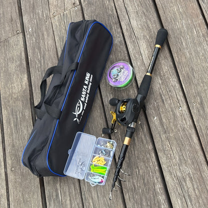 Portable Fishing Rod Kit- Casting Telescopic Fishing Rod, Metal Spool 7.2:1 Speed Ratio Baitcasting Reel, Fishing Tackle Bag, 3937.01inch Green Nylon Line, A Box Of Lure Hooks Accessories. Suitable for Outdoor Fishing Freshwa