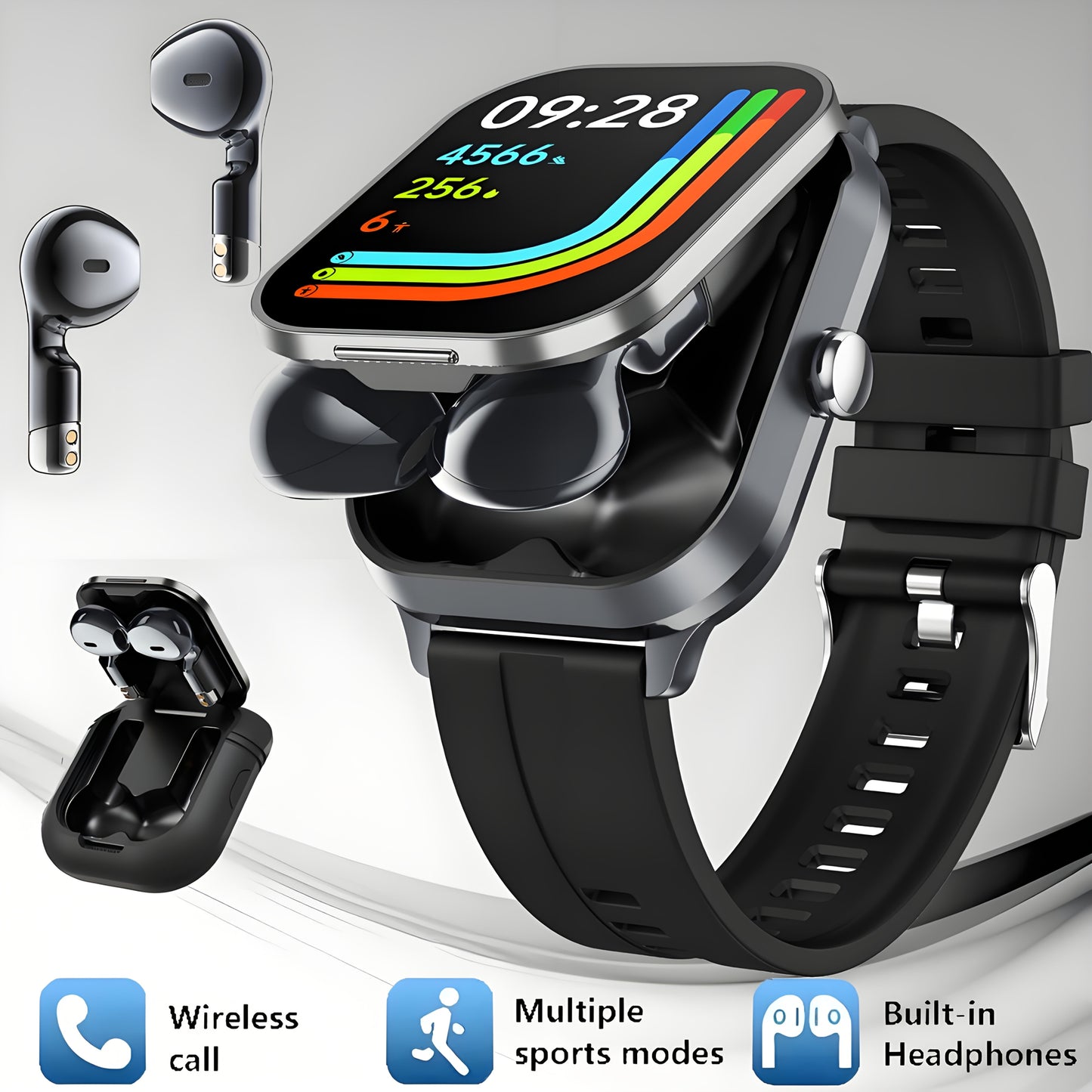 NEW Smart Watch 2025, Smartwatch with Earbuds, Earphones and Watches 2-in-1, Message Reminder, Wireless Calling, Indoor and Outdoor Sports Tracker, Alarm Clock, Stopwatch, Calculator, Voice Assistant, Smart Watches for Androi