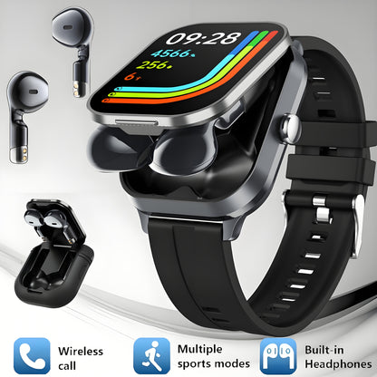 NEW Smart Watch 2025, Smartwatch with Earbuds, Earphones and Watches 2-in-1, Message Reminder, Wireless Calling, Indoor and Outdoor Sports Tracker, Alarm Clock, Stopwatch, Calculator, Voice Assistant, Smart Watches for Androi