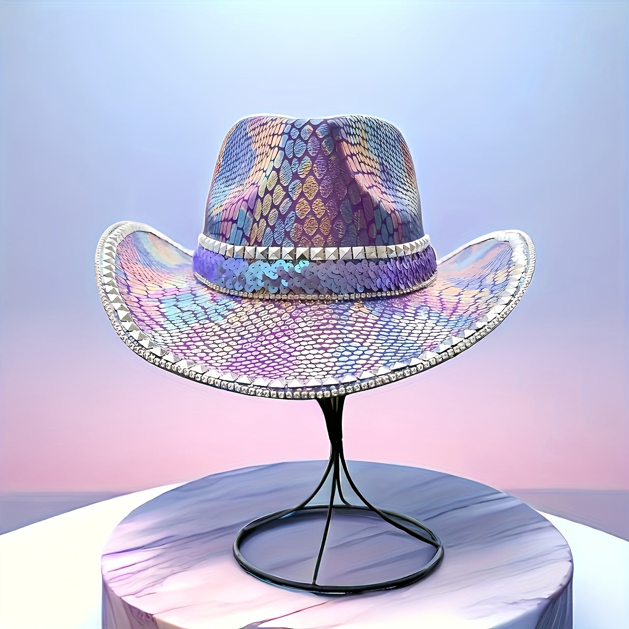 HONGLUAN Sparkly Rhinestone Cowboy Hat for Women & Men - Shiny Purple Iridescent Western Hat with Wide Brim, Multicolor (Pink/Blue/Purple/Green) Bling Design, Durable for Country Parties, Music Festivals, Halloween, Christmas