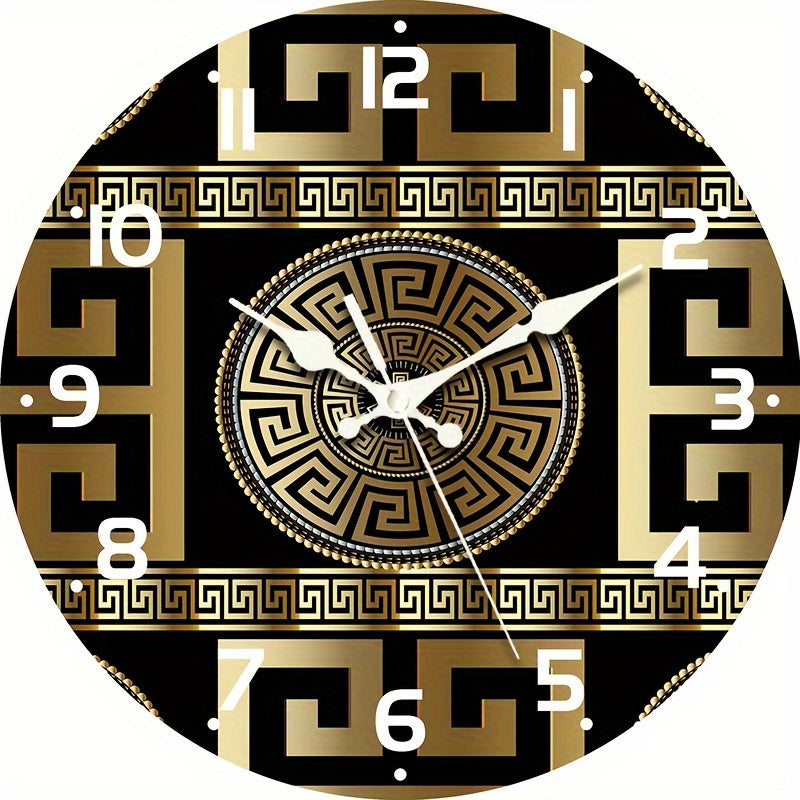 1pc Silent Non-Ticking Wooden Wall Clock, Fashionable Greek Key Design, Quartz Movement, For Festive Home Decor & Gift Giving, AA Battery Operated (Battery Not Included)