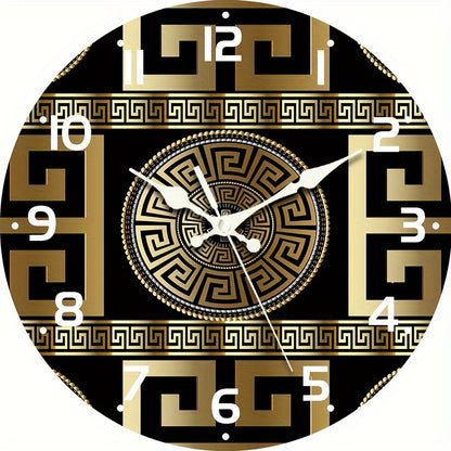 1pc Silent Non-Ticking Wooden Wall Clock, Fashionable Greek Key Design, Quartz Movement, For Festive Home Decor & Gift Giving, AA Battery Operated (Battery Not Included)