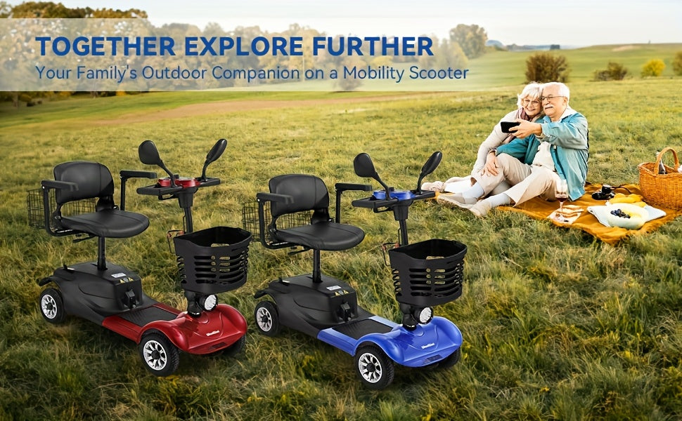 Heavy-Duty 4-Wheel Mobility Scooter for Seniors & Adults - 250W Motor, 14.9-Mile Range, 330LBS Load | 8" All-Terrain Solid Tires, Foldable Lightweight | Dual-Power Battery, Rearview Mirror, Indoor/Outdoor Use, Trunk Storage |