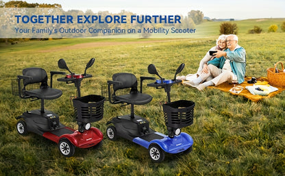 Heavy-Duty 4-Wheel Mobility Scooter for Seniors & Adults - 250W Motor, 14.9-Mile Range, 330LBS Load | 8" All-Terrain Solid Tires, Foldable Lightweight | Dual-Power Battery, Rearview Mirror, Indoor/Outdoor Use, Trunk Storage |