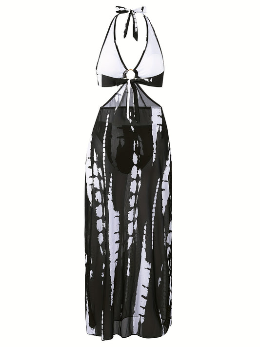Women's Fashion Swimwear Black and White 2pcs Set