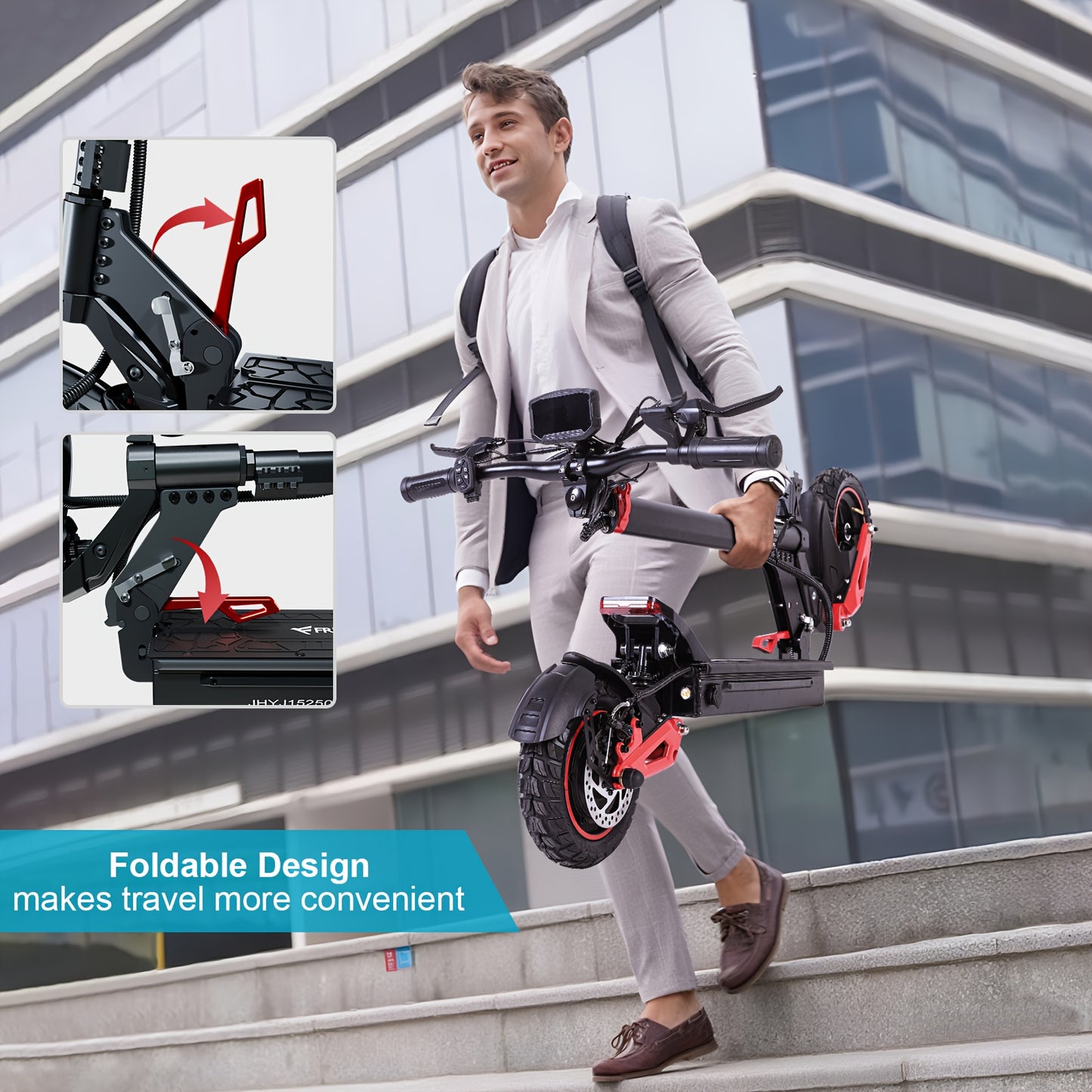 Folding Electric Scooter for Adults with 10" Off-Road Tires, Long-Range 48V18Ah Battery, Dual Braking & Shock Absorption, Supports 264.55LB Load, Portable Mobility, Urban Commuting, Sleek Mobility, Compact Design, Highperform