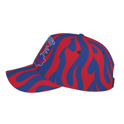 Detroit-Themed Snapback Baseball Cap with Red-Blue Flame Print - Lightweight Breathable Curved-Brim Hat Suitable for Basketball Fans, Events & Casual Wear, All- Cap for Motor City