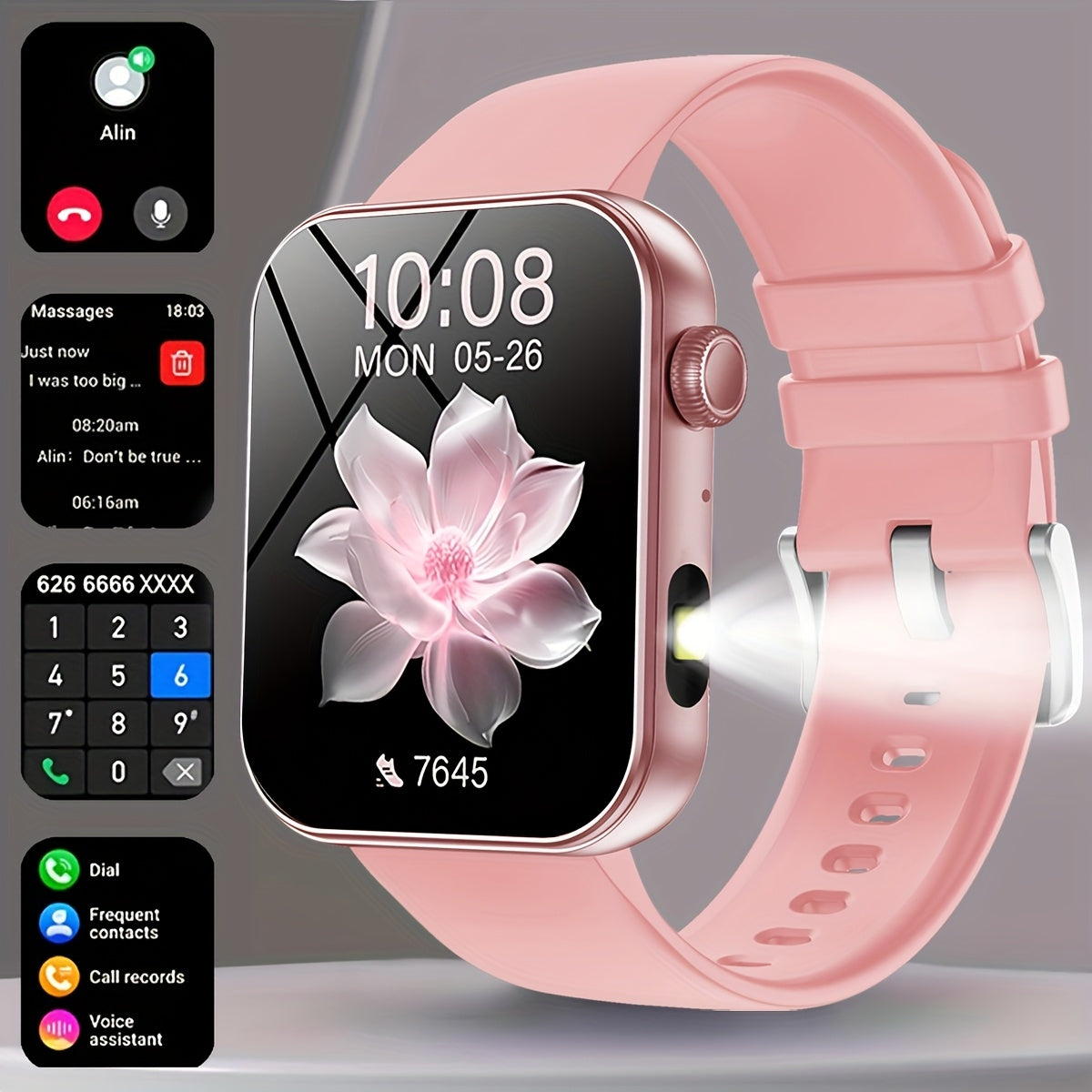 COIUSOR Smart Watch Built-In LED Flashlight, 1.85-inch HD screen, Mobile phone Synchronization information, Wireless call, information call reminder, 100+ sports mode, Fitness Smart watch, for Android mobile phones, Smart Wat