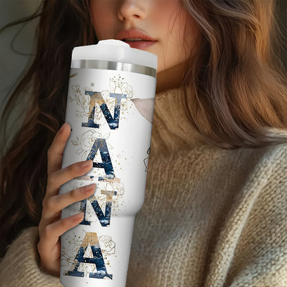 1pc 30oz Floral NANA Stainless Steel Insulated Tumbler with Lid & Straw, Double-Wall Vacuum Insulated Cup for Hot & Cold Drinks, Perfect for Outdoor Travel, Birthday & Holiday Gifts, Travel Drinkware | Floral Pattern Tumbler