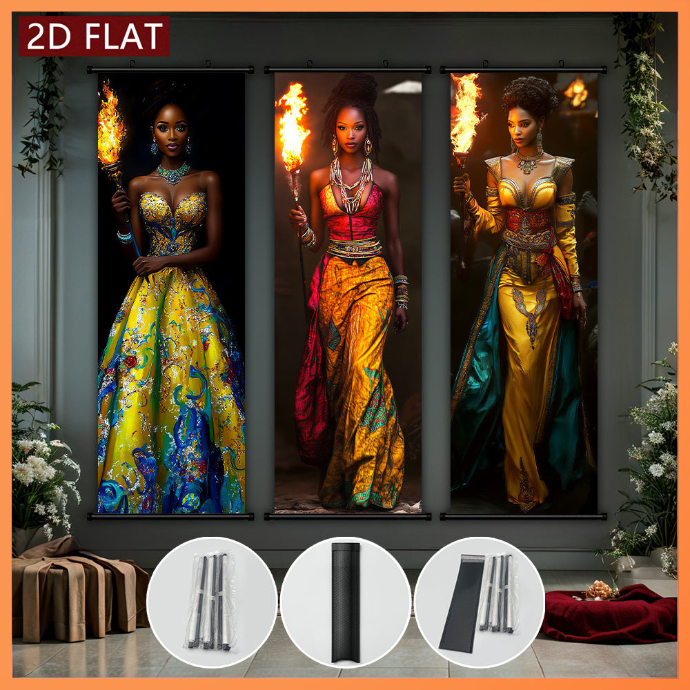 2D Flat, 2D/FLAT-3pcs African Fruit Girl Wall Art Panel Scroll Painting HighDefinition HighQuality Print Odorless FadeResistant Ink Artwork Home Living Room Decor Holiday Gift, Home Decoration, Scroll Design, Durable Print, H