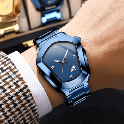 Men's Minimalist Modern Watch with Irregular Dial - Analog Quartz Wristwatch, Calendar Function, - Watch for Business & Casual Attire, Durable Elegant Timepiece for