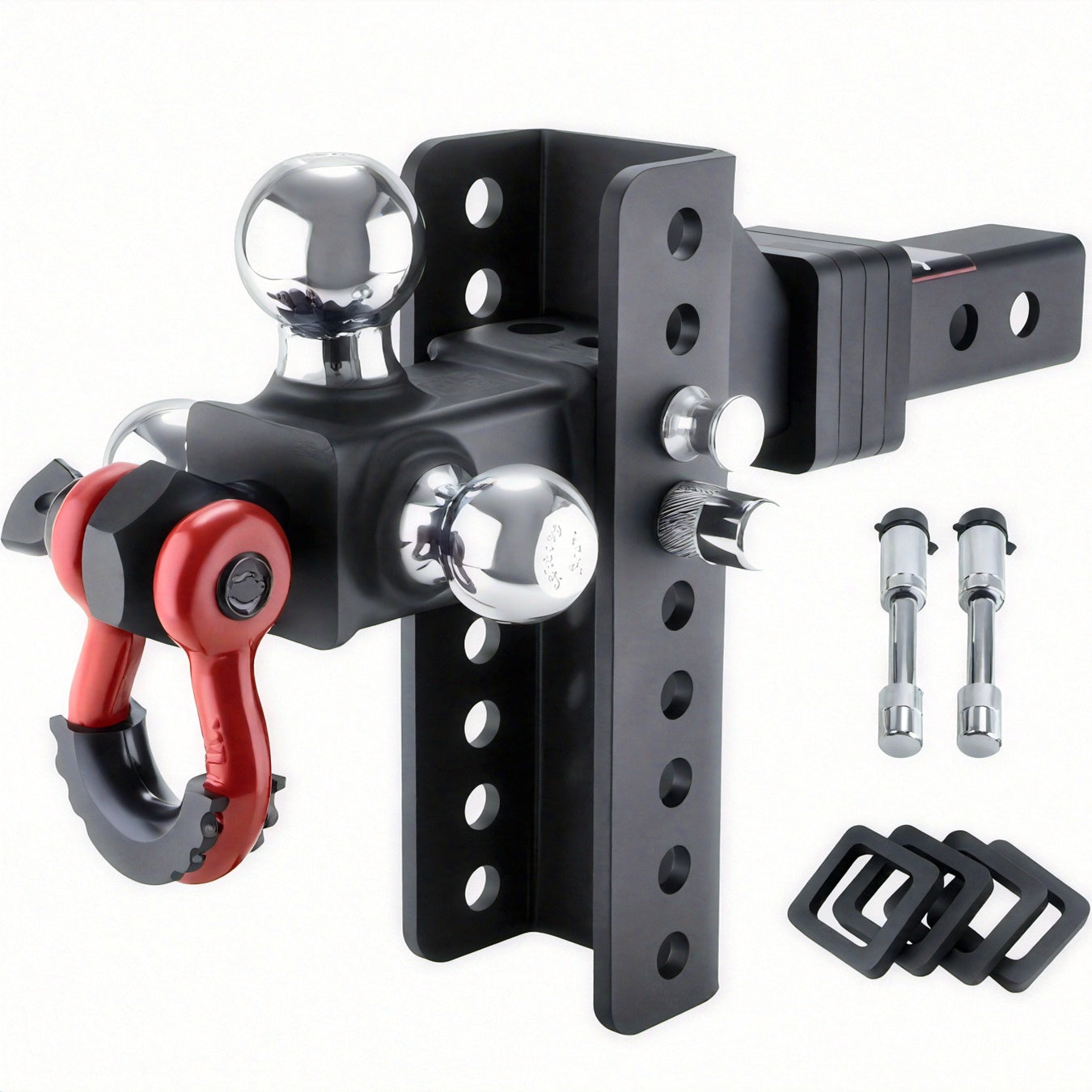 TYT Heavy Duty Adjustable Trailer Hitch Tri-Ball Mount With Locks&Pin&Rotatable Tow Shackle, Fits 2-in Receiver, 6-7/8" Rise/Drop, 1-7/8" & 2" &2-5/16" Ball
