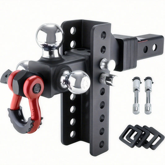 TYT Heavy Duty Adjustable Trailer Hitch Tri-Ball Mount With Locks&Pin&Rotatable Tow Shackle, Fits 2-in Receiver, 6-7/8" Rise/Drop, 1-7/8" & 2" &2-5/16" Ball