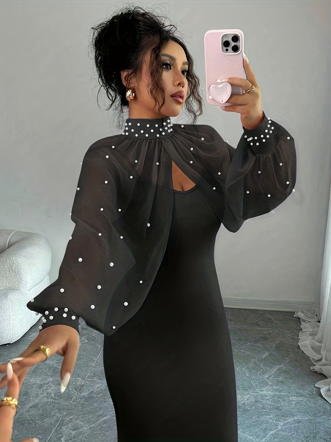 WY251221079 Elenzga New Elegant Mature Charm Evening Gown, Graceful and Gentle, Dreamy Pink, Hand-beaded Long Sleeve Top, Elegant Mermaid Fit Strapless Dress Set, Spring/Summer Women's Wear