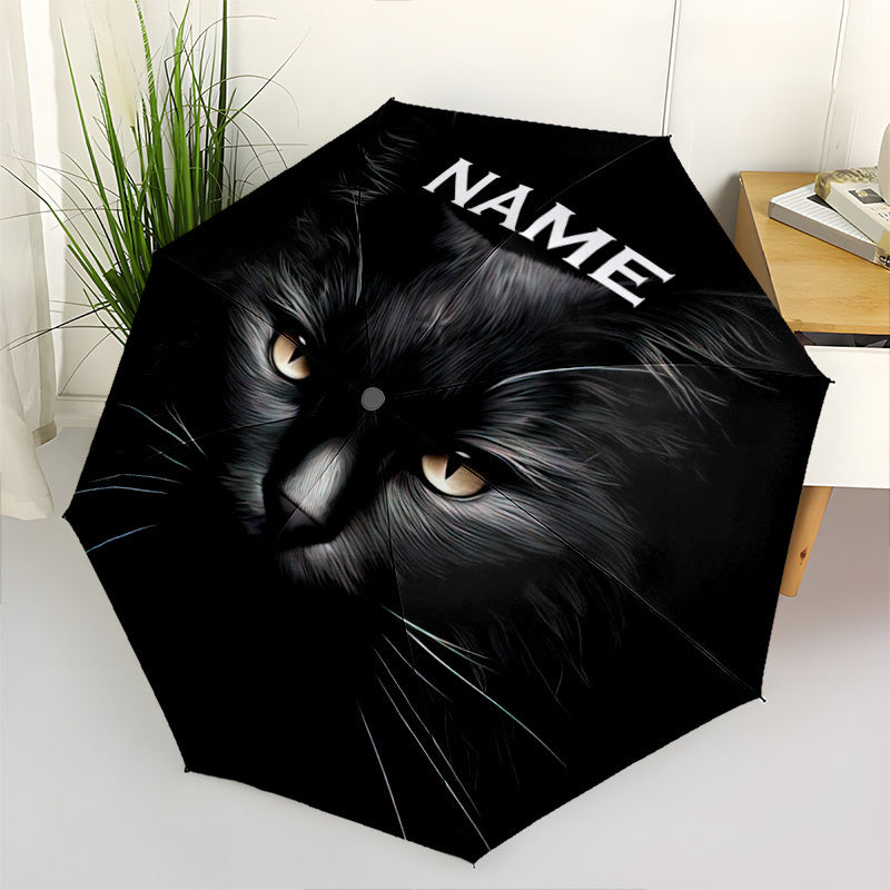 Personalized Black Cat Umbrella with Name/Text/Logo - British Shorthair Design, Open/Close, Portable Folding Umbrella for &, Umbrella With Long Handle, Umbrella With Cover, Umbrella With Handle, Inverted Umbrella Heavy Duty W