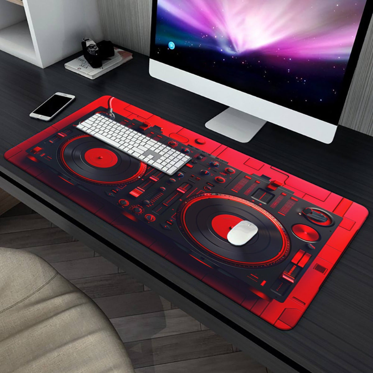 1pc Red DJ Equipment Pad for Desk, Gaming, Office Decor, Non-Slip Rubber Base, XXL Computer Mouse Pad, Multi Functional Mouse Pad for Office, Large Mousepad XXL Mouse Pad.