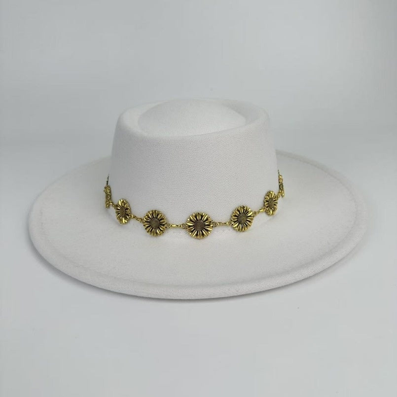 1pc Bohemian-style Unique and Fashionable Felt Hat - Decorated with Exquisite Golden Flower Chain Fedora Hat - Suitable for Daily Street Style, Music Festival Outfits, Bohemian-inspired Looks, Casual Outings and Trendy Season