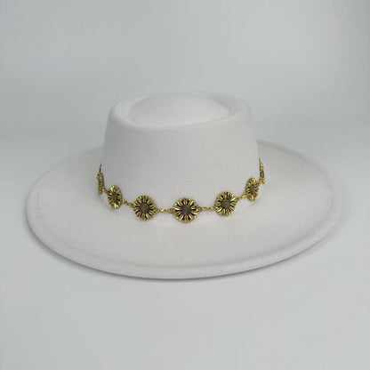 1pc Bohemian-style Unique and Fashionable Felt Hat - Decorated with Exquisite Golden Flower Chain Fedora Hat - Suitable for Daily Street Style, Music Festival Outfits, Bohemian-inspired Looks, Casual Outings and Trendy Season