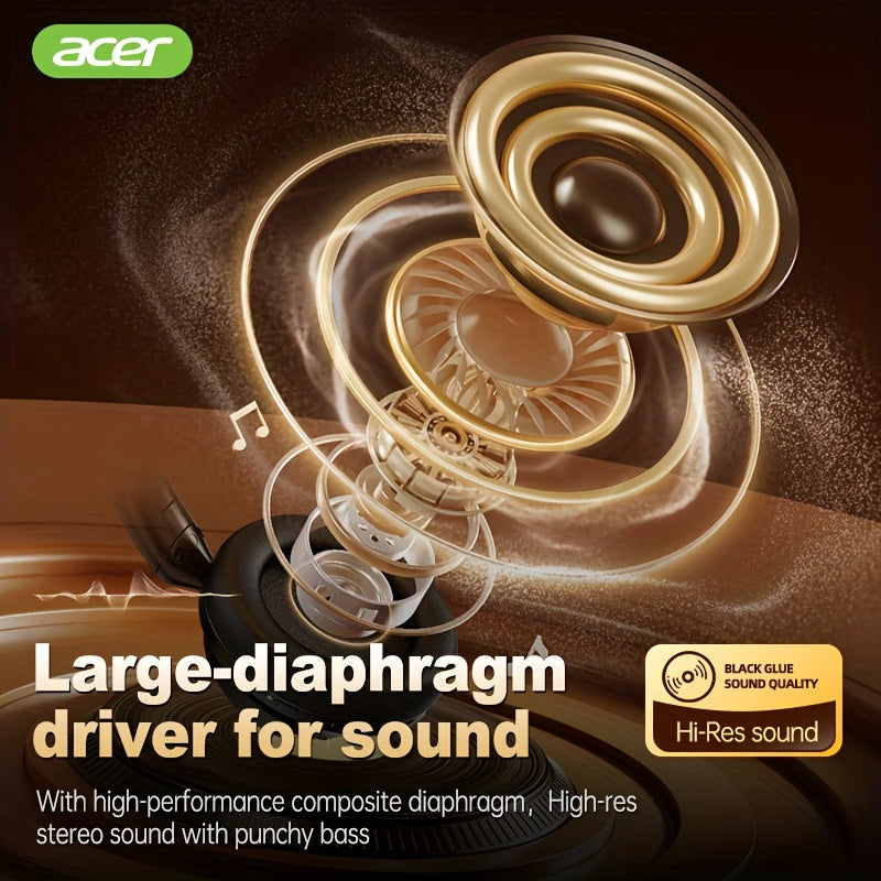 Acer OHR560 Over-Ear Headphones with Noise Cancelling, Ultra-Long Battery Life, Wireless/Wired Dual Mode, Low-Latency Gaming, Comfortable Fit, Foldable & Portable, Halloween/christmas Gift For Gaming, Music, Sports
