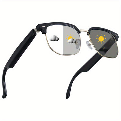 New Smart Glasses with Auto-dimming Lenses That Automatically Change Into Under Sunlight, Built-in Microphone And Speaker, HD Voice Call And HIFI Sound Quality, DrivingAnd Everyday Home Wear, Perfect for Holiday Gifts
