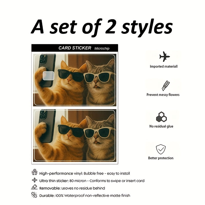 Halloween and Christmas gifts 1/2/4pcs in a set of cool cat selfie pattern Light Beige stickers, 1pc / 2pcs/ 4P cs sticke r s e t, Suitable for credit cards, bank c ards ， debit card ， bus passes 、 removable adhesive de
