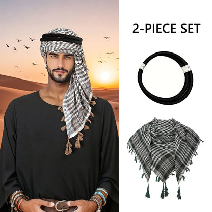 [Two piece set ]Arabic square scarf hanging on all sides with contrasting colors, Arab headscarf jacquard scarf, formal casual robe, clothing headscarf set, perfect gift for men during Ramadan, a choice for holiday gifts