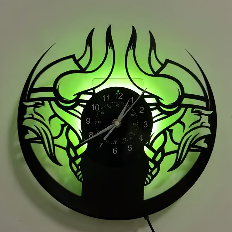 Viking Characters LED Vinyl Record Wall Clock, The Fjord Home Wall Clock Silent Clock Unique Design Wall Art Oginal Gift For Viking Fans Birthday, Halloween, Christmas, For Living Room Bedroom, Room Decor, Home Decor, Kitchen