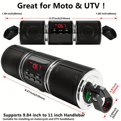 Wireless Motorcycle Audio - Motorcycle ATV Stereo Speakers - Handlebar Mount MP3 Music Player Audio Amplifier - AUX-in, USB, TF card, FM Radio