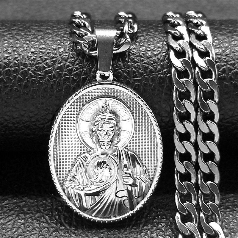 Men's Sacred Heart Necklace - Elegant Golden Medal Pendant, Durable Chain for Formal & Everyday Jewelry - Ideal Gift for Birthdays, Anniversaries, Father's Day - Year-Round Luxury Necklace for Him, Classic Link Chain, Robust