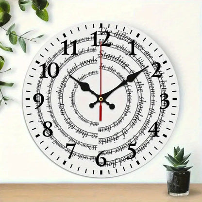 Silent Mechanical Quartz Wall Clock, Roman Numerals and Red Hands- Large Black and White Dial, Black Hands, Golden Center, Artificial Wood Round Clock, Suitable for Living Room, Kitchen, Dormitory- Manual Alarm Clock(AA Batte