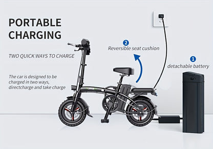 740W Lightweight Cool Off-road Folding Bike 20 Mph, 35 Miles Of Range, Removable Battery, Headlight 390 Lbs Load Capacity, Alloy Steel Frame, Foldable City Commuter Electric Bike, Portable Bike for Fitness And Leisure Enthusi