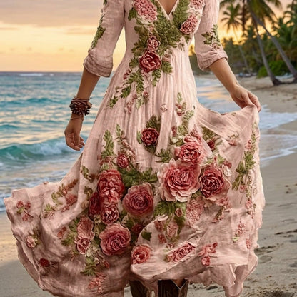 Women's Bohemian A-Line Dress with V-Neck & Cross Back Straps - Short Front Slit & Flowing Floor-Length Skirt, Wedding Guest Gown for Spring Summer Fall Parties, Short Front Long Back Dress (No Underbelly)