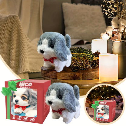 A Robotic Puppy Toy That Mimics Real Movements And Sounds - a Light Brown Plush Companion for, Designed to Aid in Motor Skills Development, Featuring a Playful Packaging And Detailed Fur Texture.