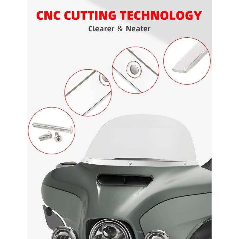 Polished Chrome Windshield Trim Stainless Windscreen Trim Batwing Motorcycle Windshield Trim Fit Touring Street Glide Ultra Limited Glide 2014 - 2024, Cruiser Wind Deflector, Precisioncrafted Part, Corrosionresistant Accessor