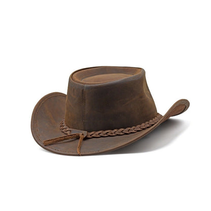 Men & Women Brown Genuine Leather Western Cowboy Hat – Classic Outdoor Riding & Ranch Style Headwear for Travel, Festivals, Horseback Riding, Camping, Hiking & Country Events – Perfect Gift for Thanksgiving, Christmas, Ne