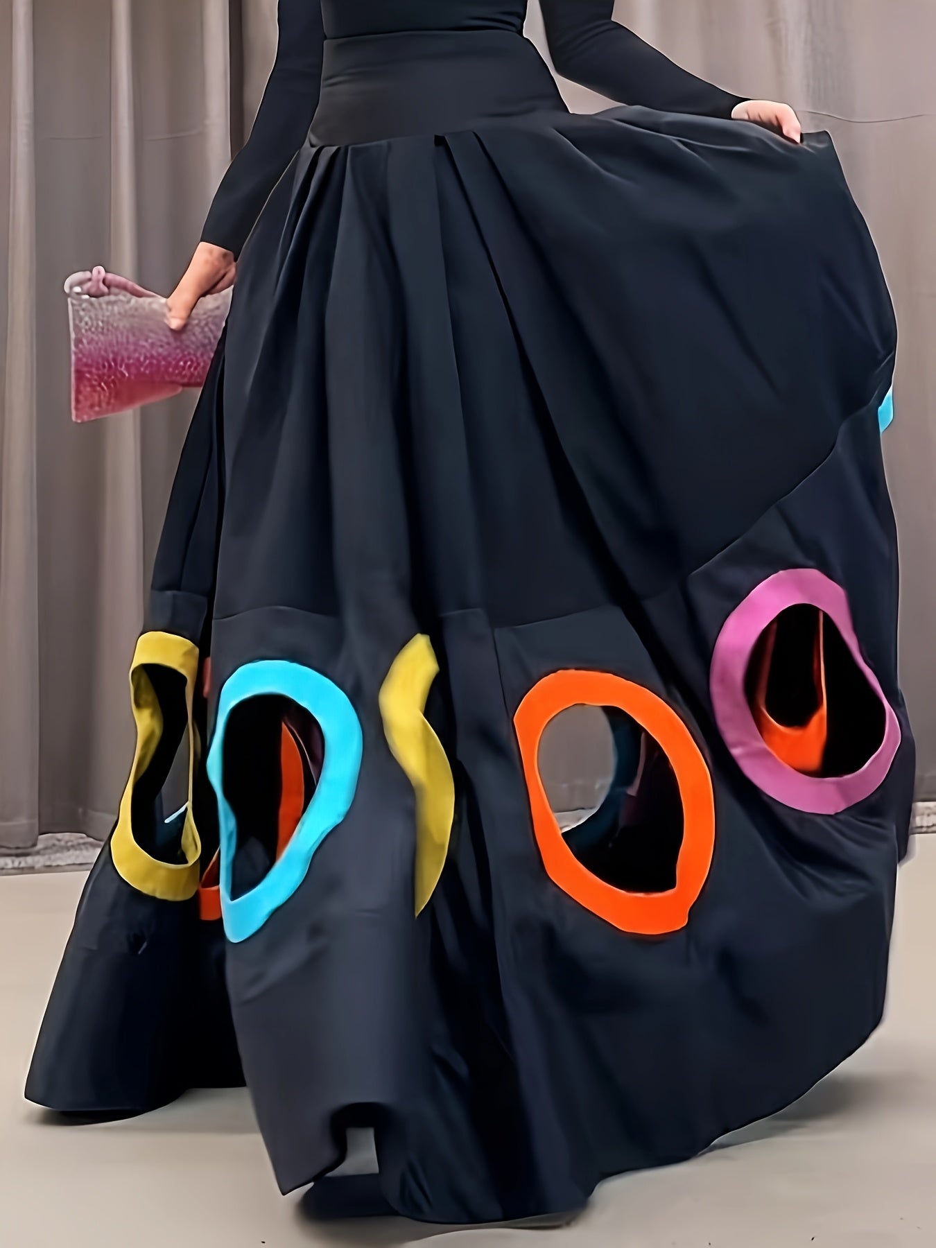 Women's Elegant A-Line Maxi Dress - Long Sleeve Hollow Round Neck Loose Fit Dress Suitable for Weddings, Parties, Banquets | Fall Winter Wedding Guest Gown