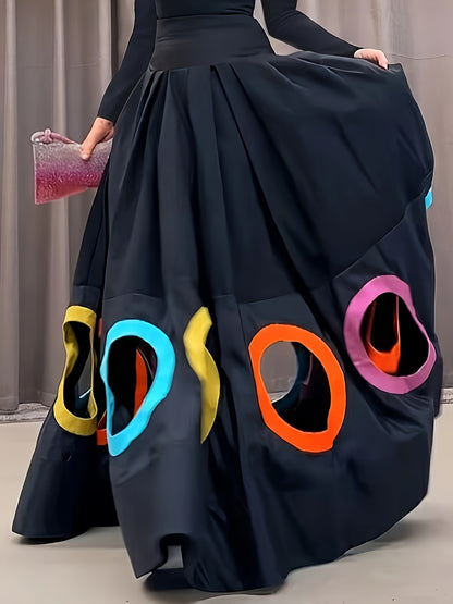 Women's Elegant A-Line Maxi Dress - Long Sleeve Hollow Round Neck Loose Fit Dress Suitable for Weddings, Parties, Banquets | Fall Winter Wedding Guest Gown