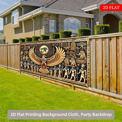 2D Flat, Ancient Egypt Eagle Eye Tapestry - 2D Flat Polyester Wall Hanging with Hieroglyphs & Sphinxes Design, 27.95x61.81inch (70.87x157.48inch) - No Electricity Needed, Large Decorative Art for Indoor/Outdoor, Weddings, Bir