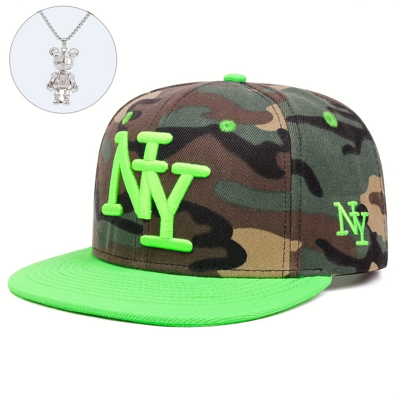 Two-piece "one hat and one decorative necklace" combination, new youth hip-hop baseball cap, exquisite embroidery adjustable lightweight and breathable travel, travel, size, and holiday gifts best choicesuitable for men and w