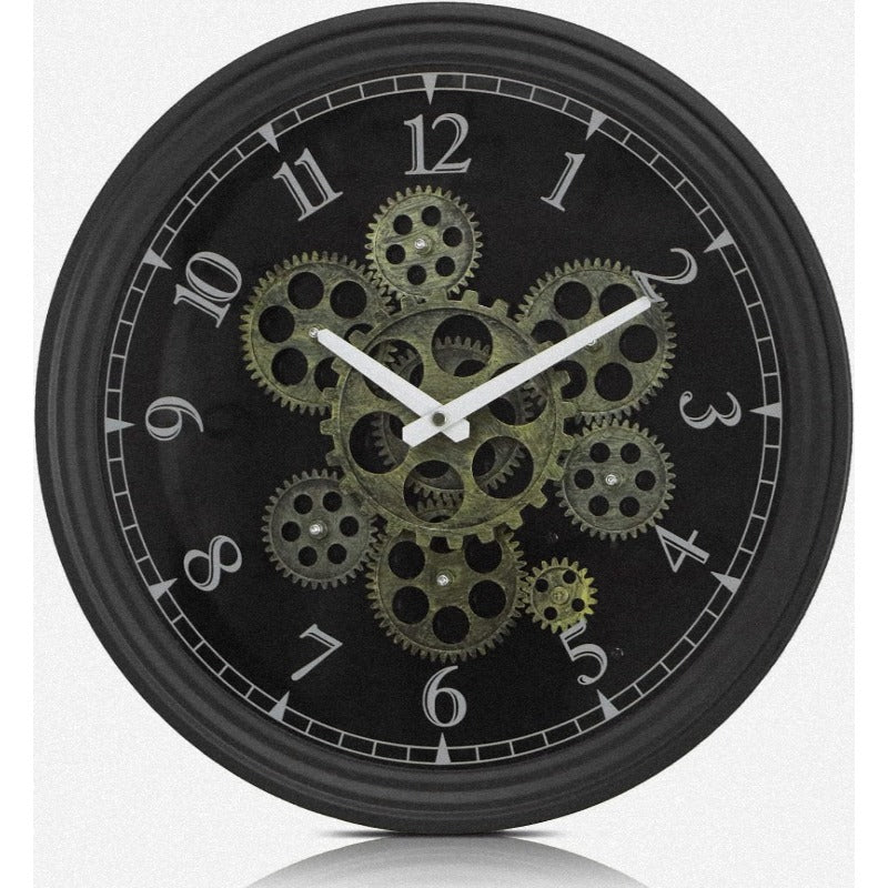 15 Inch Vintage Industrial Steampunk Metal Wall Clock with Moving Gears - Large & Golden Gear Mechanism, No Electricity Needed